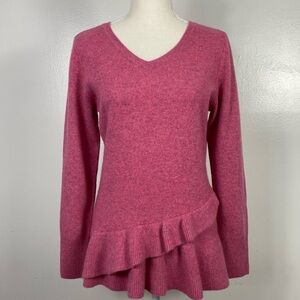 2 ply Cashmere peplum sweater Heather rose Isaac Mizrahi Sz XS